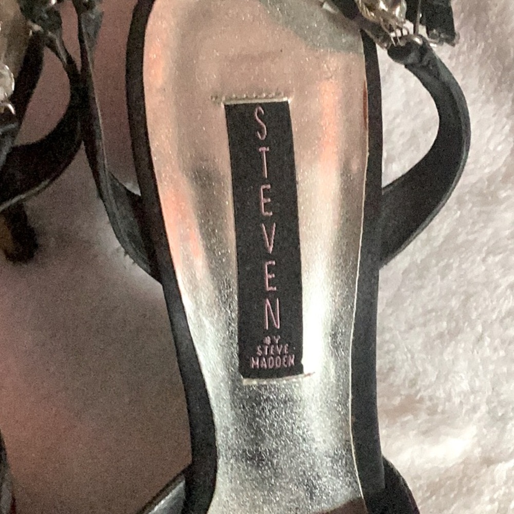 Steven! Satan 3 inch heel with a Crystal and satan crystal ankle strap.